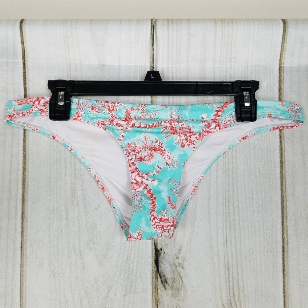 OndadeMar Teal Red Floral Bikini Bottoms Large